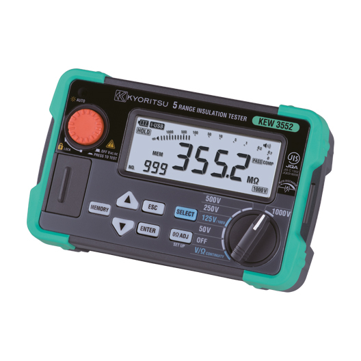 Kyoritsu 3552 Digital Insulation Resistance Tester with memory function, 6 ranges