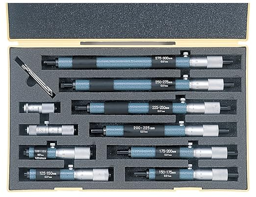 Mitutoyo 133-902 Tubular Vernier Inside Micrometer, 50-300mm Range, 0.01mm Graduation, 10 Piece Set