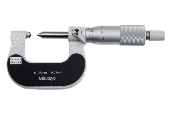 Mitutoyo 125-112 Screw Thread Micrometer, 25 to 50 mm, 0.4 to 0.5 mm/64-48TPI