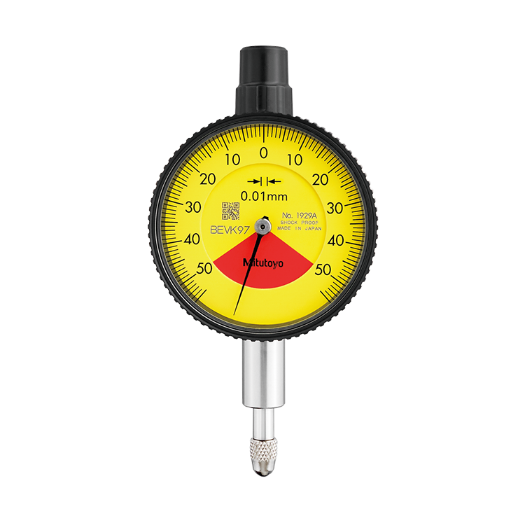 Mitutoyo 1929AB Series 1 Compact One Revolution Dial Indicator with flat back, 0 to 1 mm, metric