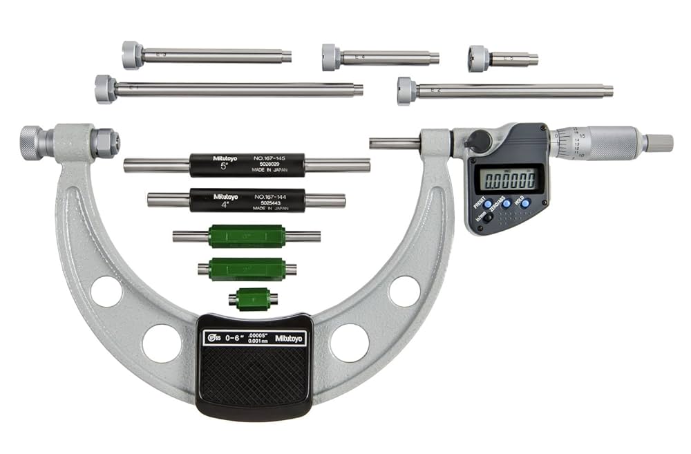 Mitutoyo 340-351-32 Series 340 Digimatic Outside Micrometer with Interchangeable Anvils, 0 to 6"