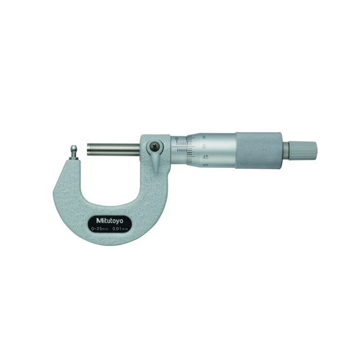 Mitutoyo 115-308 Tube Micrometer Spherical Anvil Flat Spindle, 0 to 25 mm