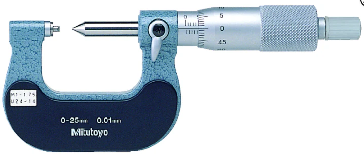 Mitutoyo 125-111 Screw Thread Micrometer, 50 to 75 mm, 0.6 to 0.9 mm/44-28TPI