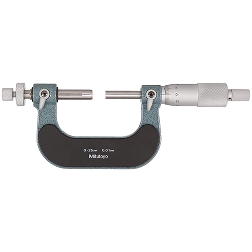 Mitutoyo 124-173 Series 124 Interchangeable Ball Anvil-Type Gear Tooth Micrometer, 0 to 25 mm, 0.01 mm graduation