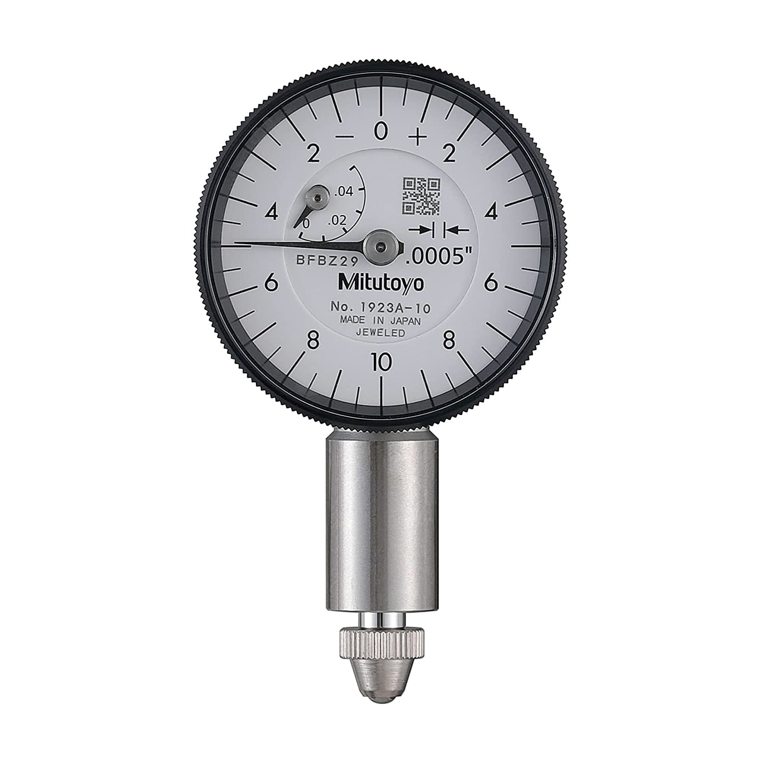 Mitutoyo 1923A-10 Series 0 Compact Dial Indicator with Lug, 0 to 0.05", SAE