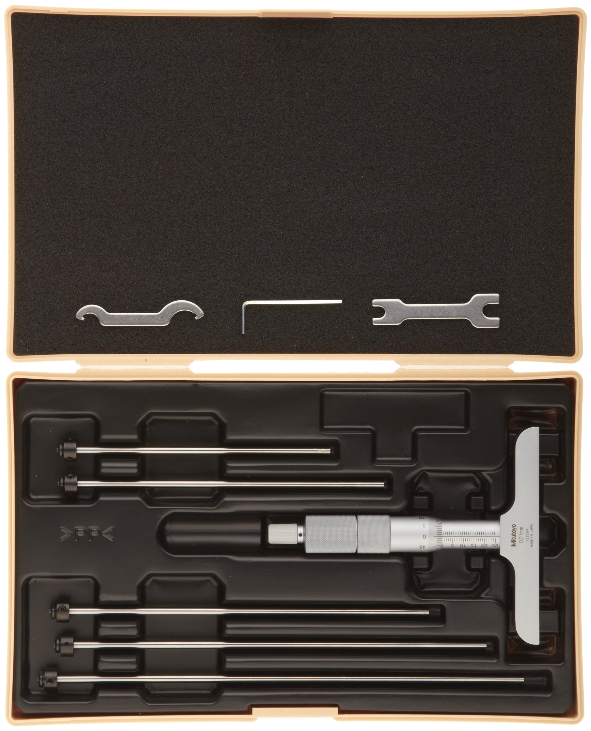 Mitutoyo 129-116 129 Series Metric Depth Micrometer with Interchangeable Rods, 0 to 150 mm