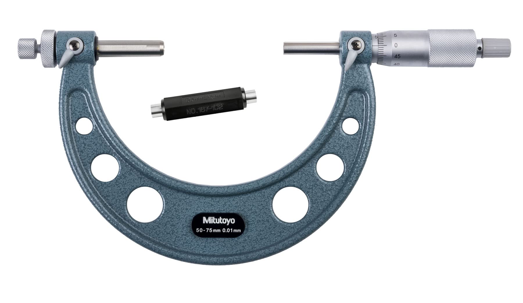 Mitutoyo 124-175 Series 124 Interchangeable Ball Anvil-Type Gear Tooth Micrometer, 50 to 75 mm, 0.01 mm graduation