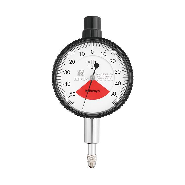 Mitutoyo 1900A-10 Series 1 Compact One Revolution Dial Indicator with lug back, 0 to 0.1 mm, metric