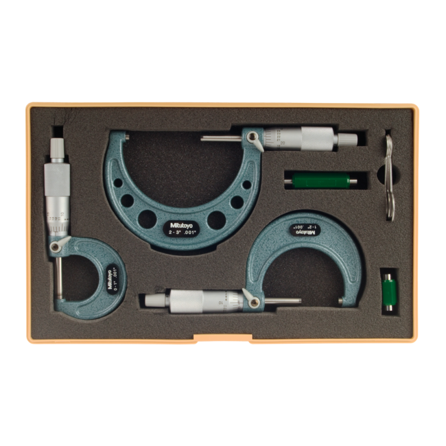Mitutoyo 103-929 Outside Micrometer Economy Design Set, 0 to 3”