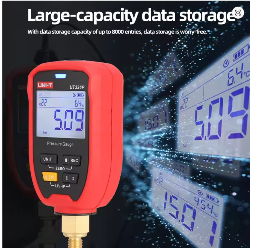 UNI-T UT336P Wireless Pressure Gauge -1 to 60bar Offline Data Logging for Refrigeration Heat Pump