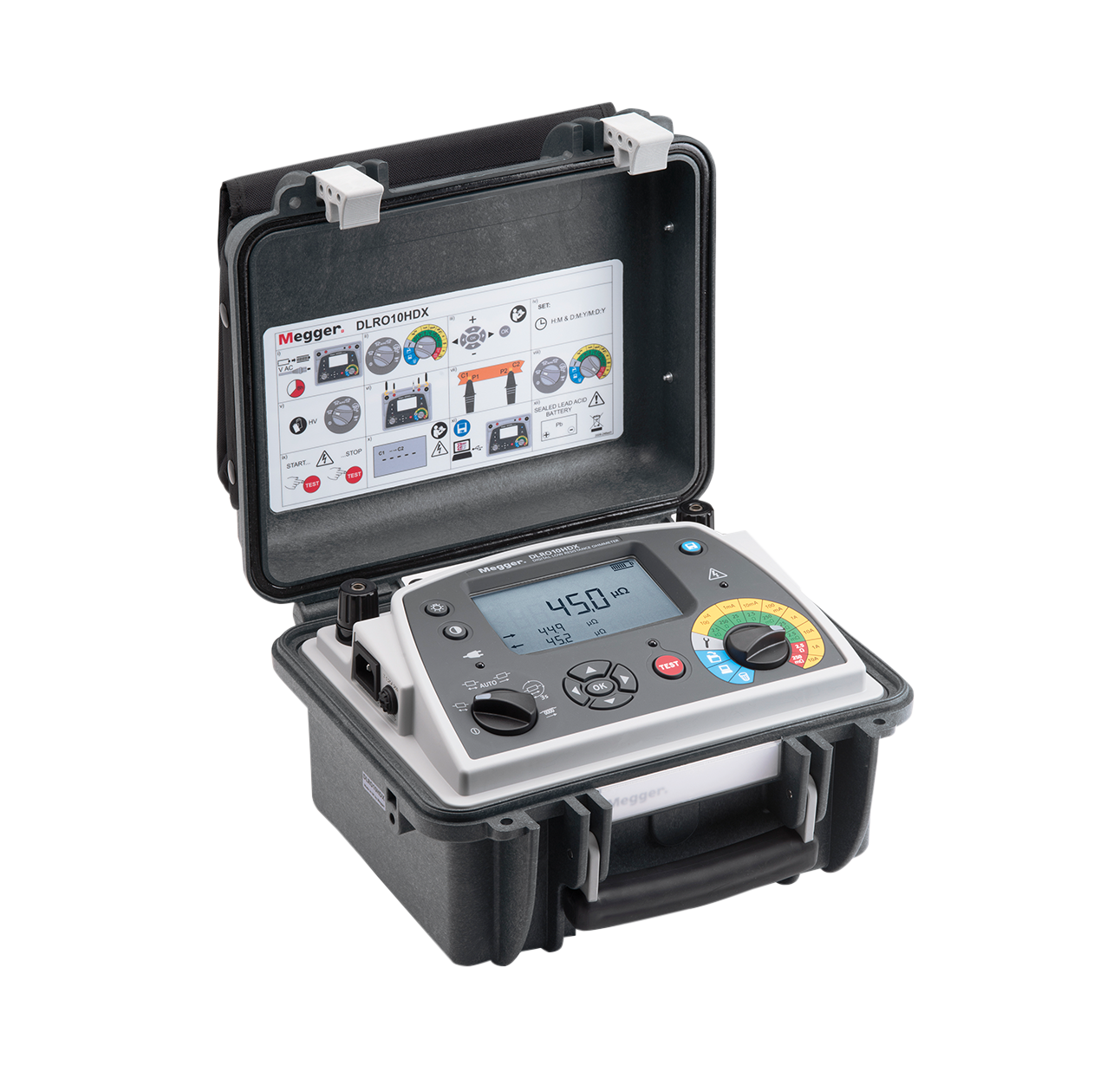 Megger DLRO 10HDX Digital Low Resistance Ohmmeter with Kelvin Clamp Leads