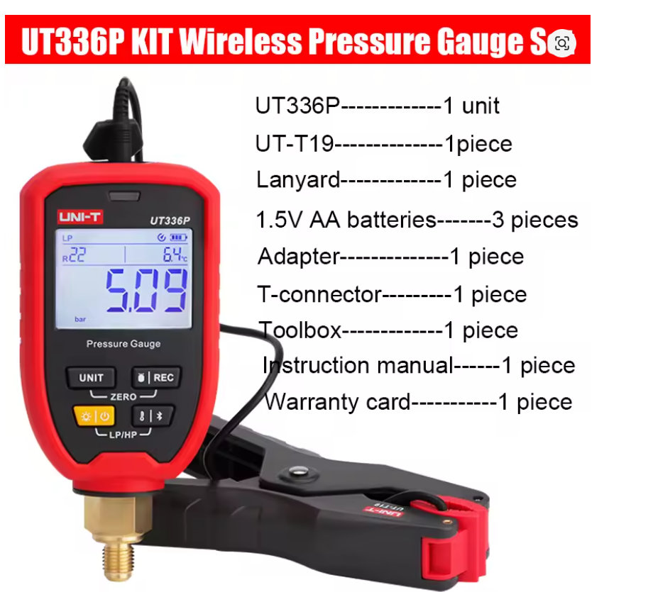 UNI-T UT336P Wireless Pressure Gauge -1 to 60bar Offline Data Logging for Refrigeration Heat Pump